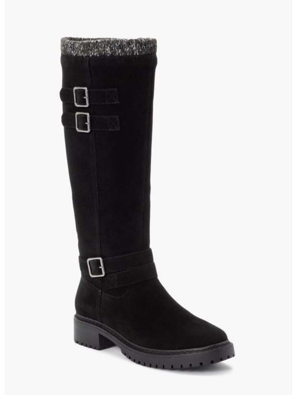 JustFab Noel Black Caviar Tall Boots Side Zip Chunky Sole Size 6.5 NWT